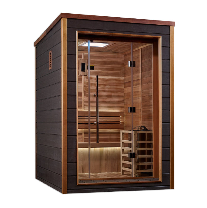 Golden Designs Narvik 2-Person Cedar Outdoor Sauna & Harvia The Wall Electric Heater Kit | GDI-8202-01