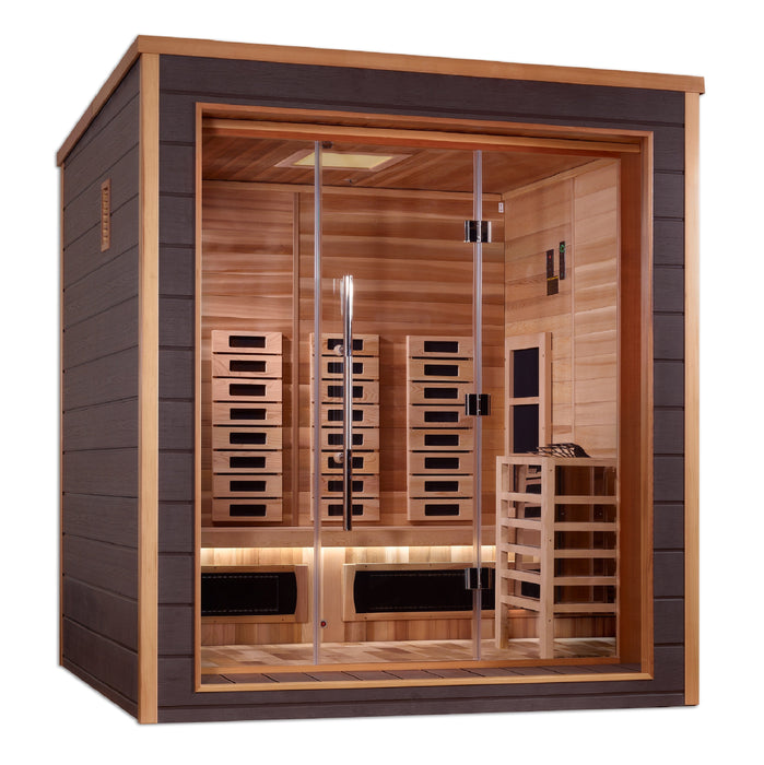 Golden Designs Visby 3-Person Hybrid Full Spectrum Infrared & Harvia Traditional Electric Heater Sauna Kit | GDI-8223-01