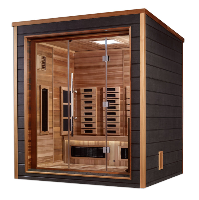 Golden Designs Visby 3-Person Hybrid Full Spectrum Infrared & Harvia Traditional Electric Heater Sauna Kit | GDI-8223-01